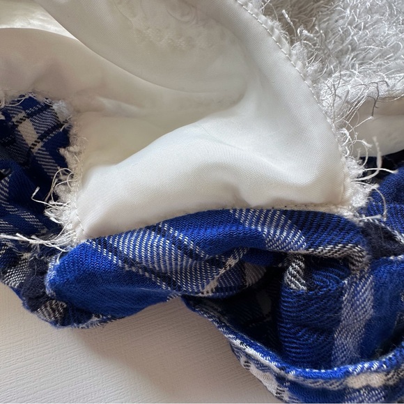 Amy Byer blue white plaid tunic button up shirt white fuzzy vest‎ girls 16 - Picture 13 of 15